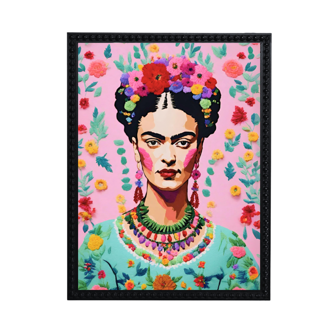 Cuadro Bordado Frida Flores