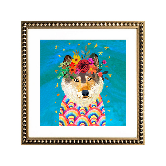 Cuadro Animal Lobo Flores