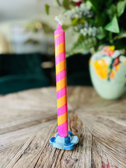 Candelabro Flor & Vela Blue Twist