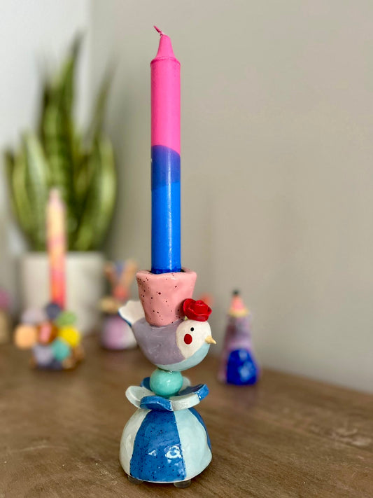 Candelabro Pajarito & Vela Blue Mist