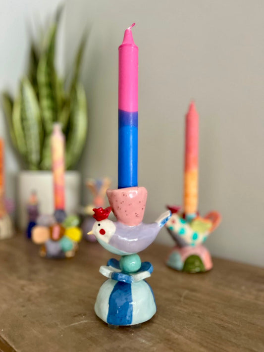 Candelabro Pajarito & Vela Blue Mist