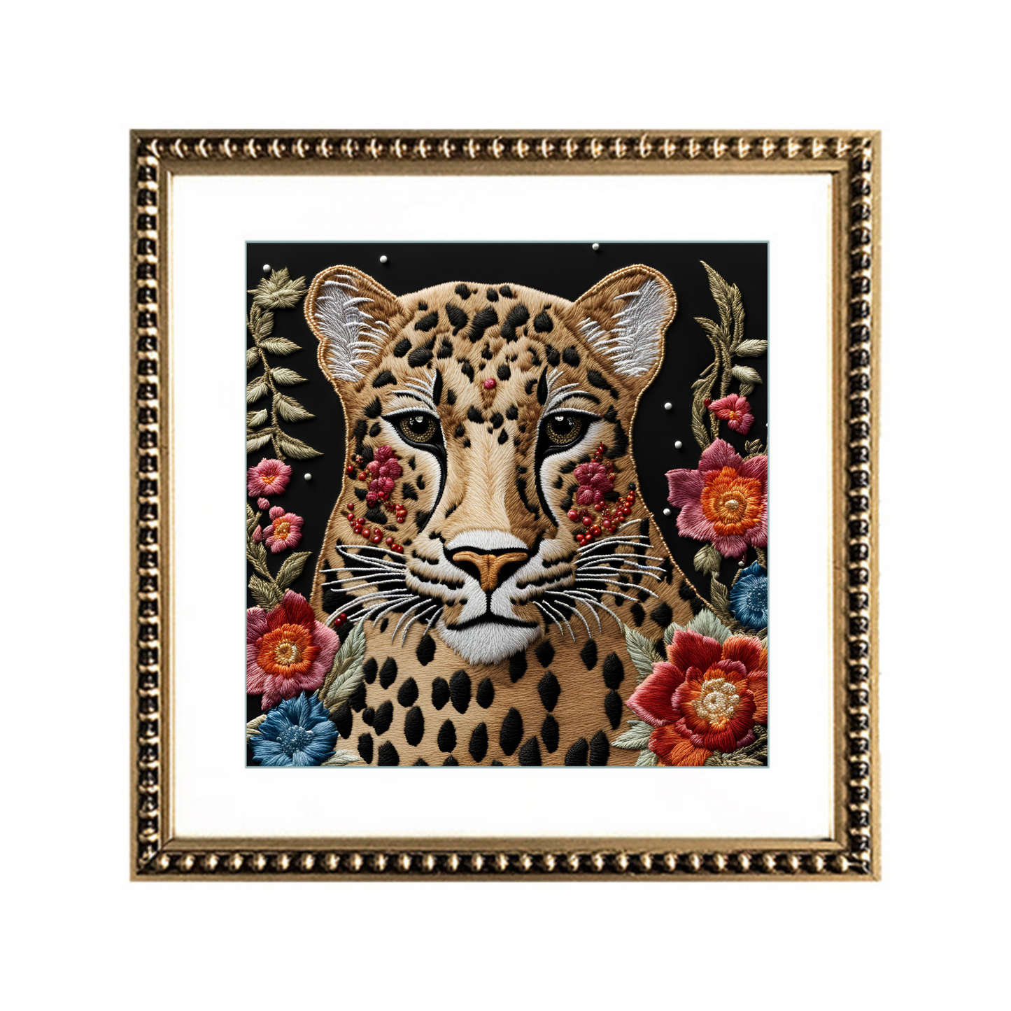 Cuadro Leopardo en Selva Bordado III