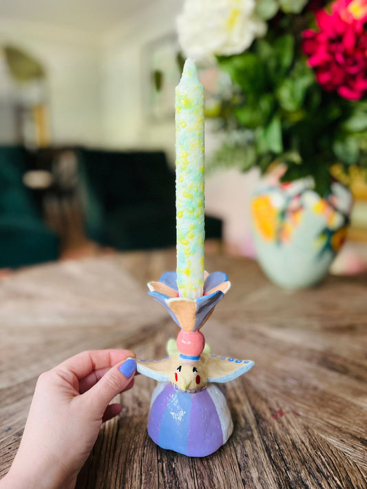 Candelabro Pajarito & Vela Light Green Mist