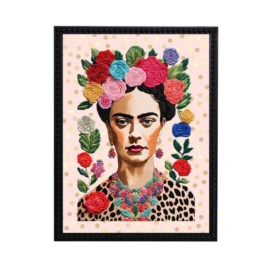 Cuadro Bordado Frida Flores Gold