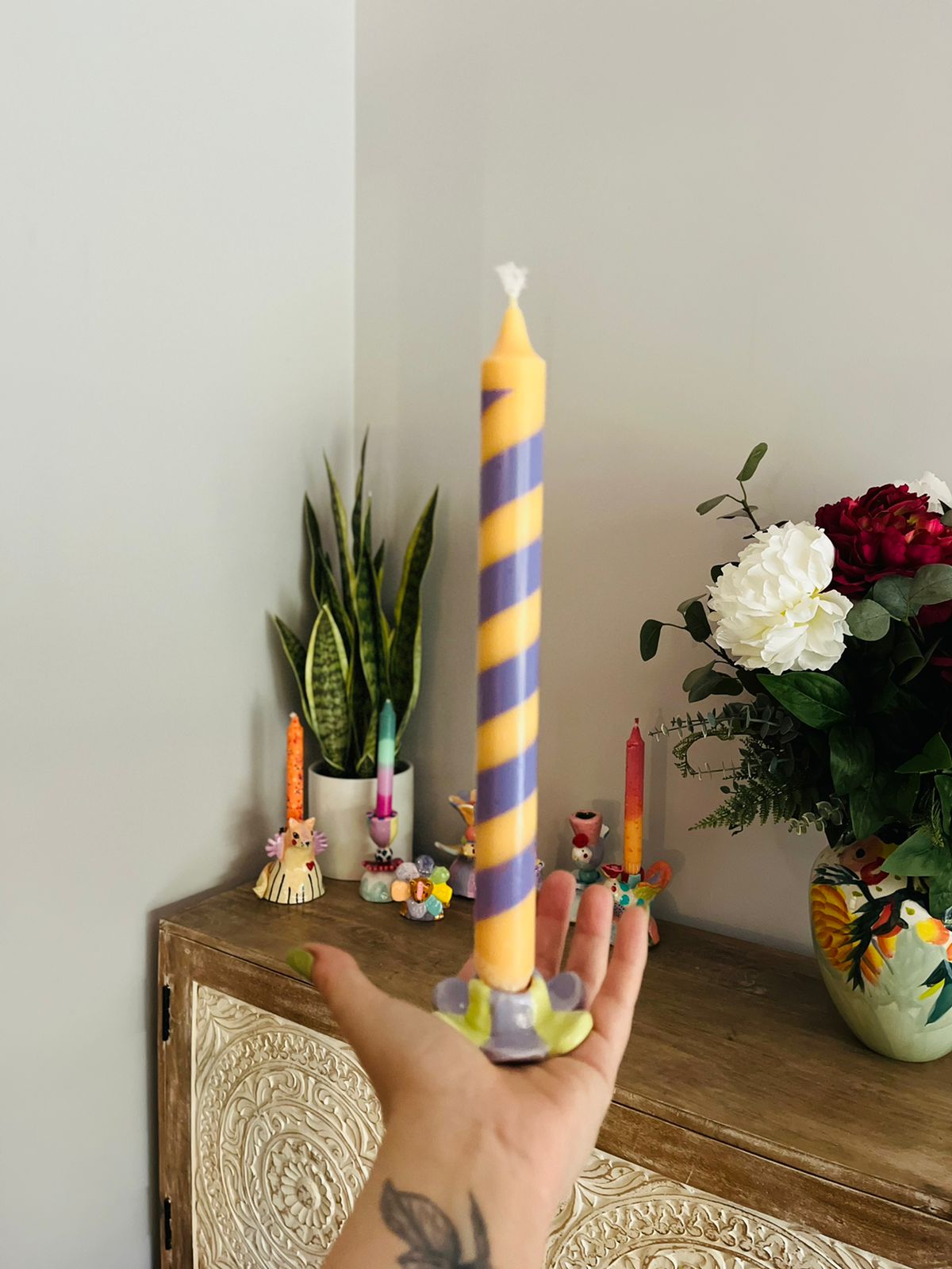 Candelabro Flor & Vela Purple Twist