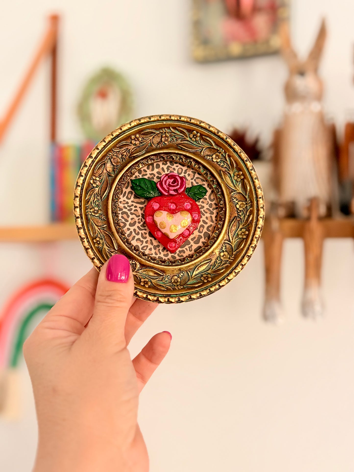 Cuadrito Corazón Rosa Gold