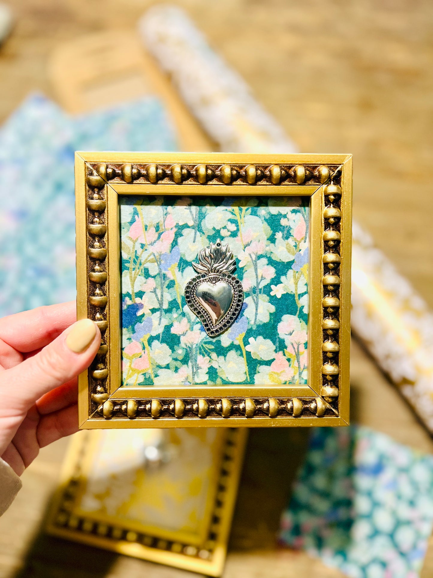 Cuadrito Mini Corazón Flores