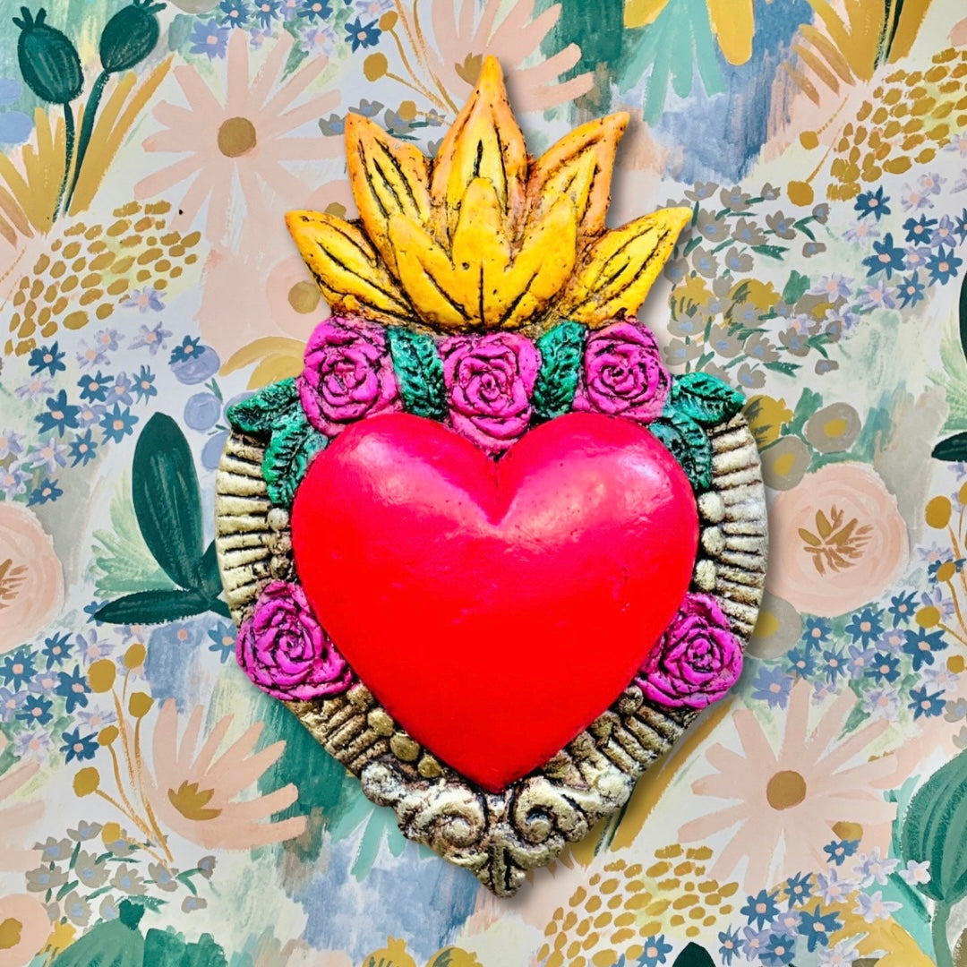 Corazón Rosas y Llamas para colgar