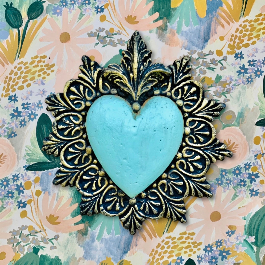 Corazón Rococó Celeste para colgar