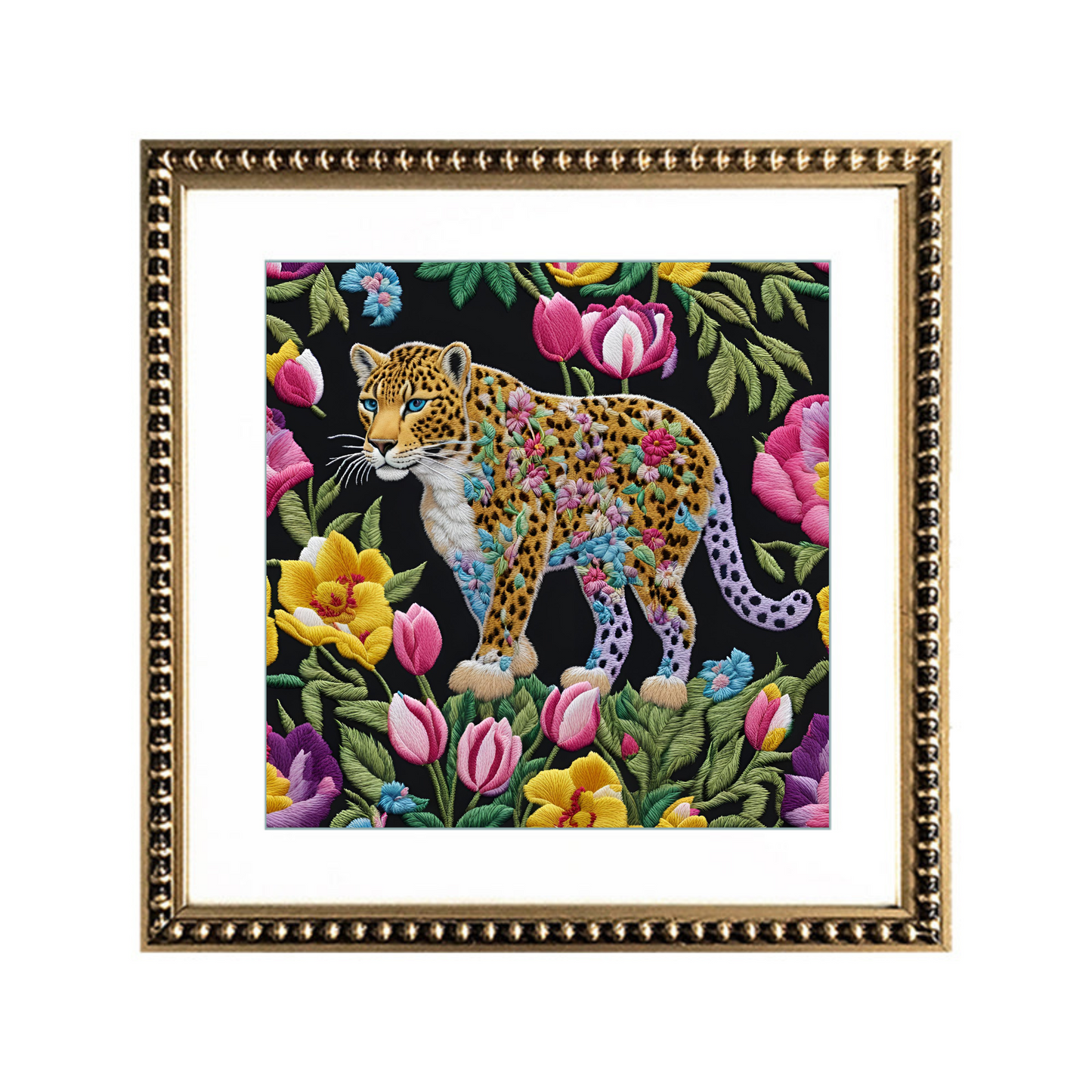 Cuadro Leopardo en Selva Bordado II