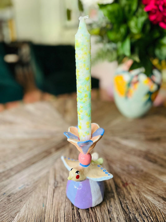 Candelabro Pajarito & Vela Light Green Mist