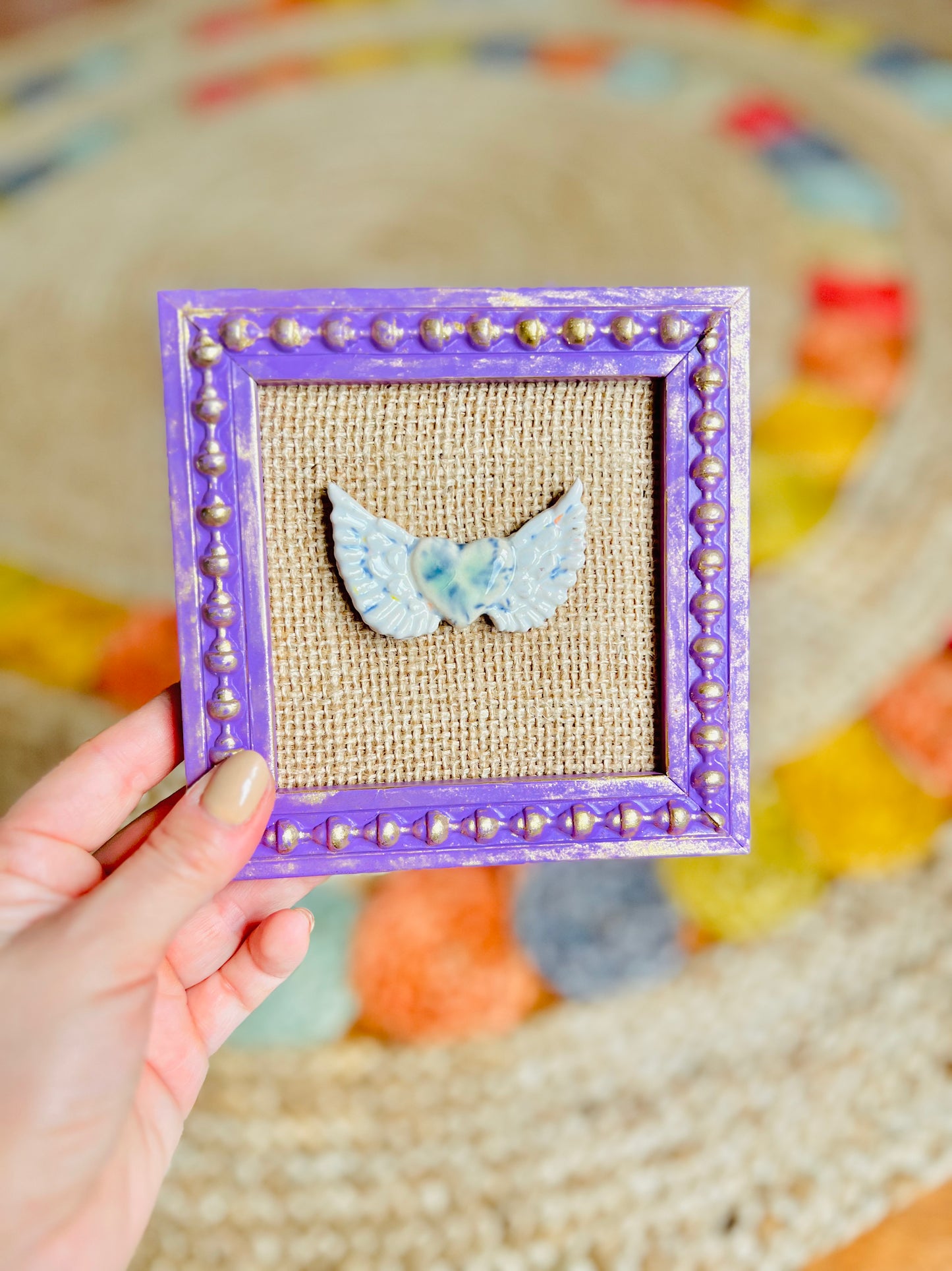 Cuadrito Mini Corazón Alas Mora