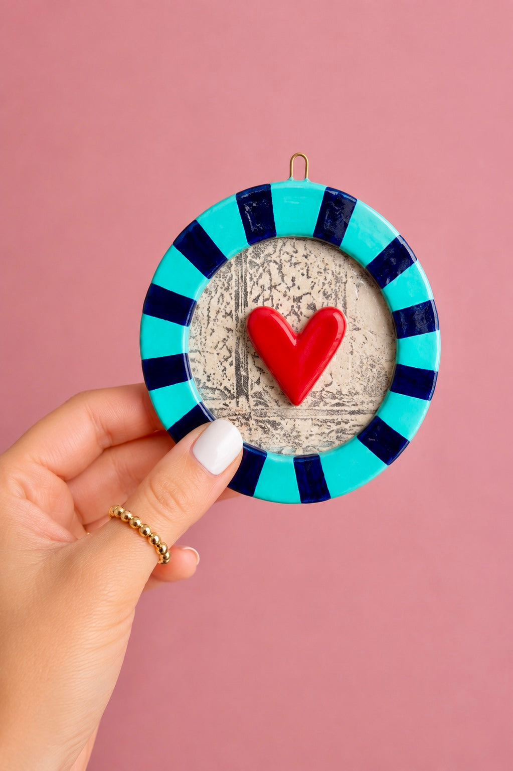Cuadrito Corazón Cerámica Turquesa y Azul