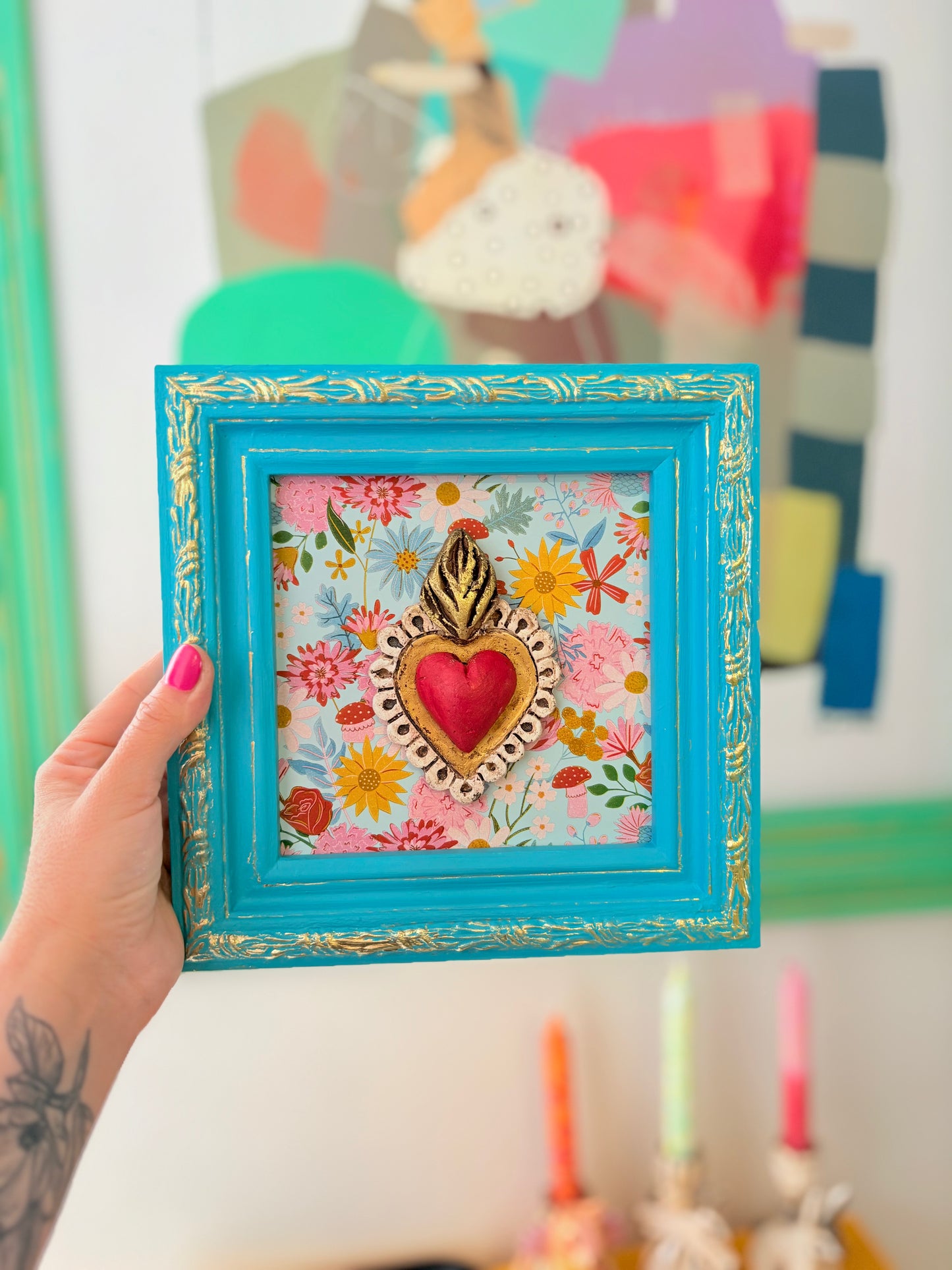 Cuadrito Corazón Turquesa Gold