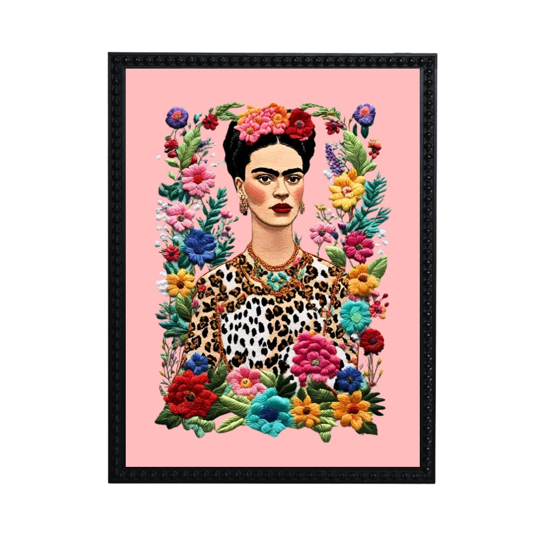 Cuadro Bordado Frida Floral