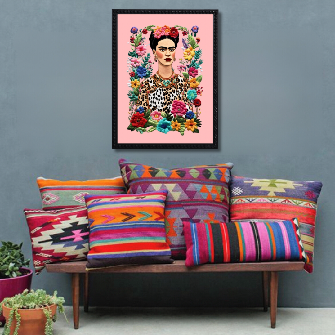 Cuadro Bordado Frida Floral