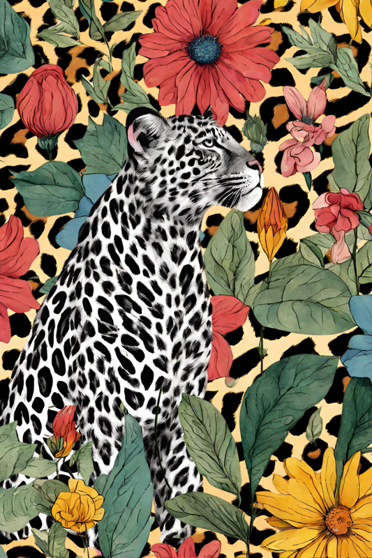 Cuadro Leopardo b&n en Flores
