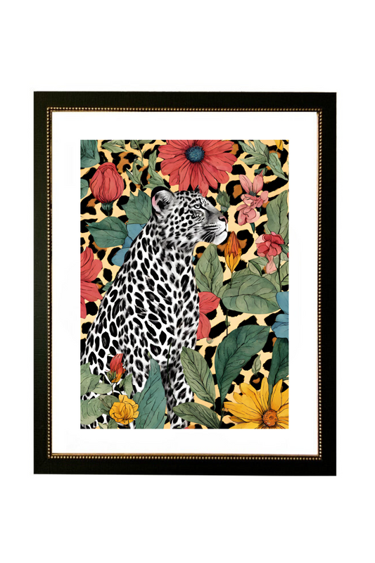 Cuadro Leopardo b&n en Flores