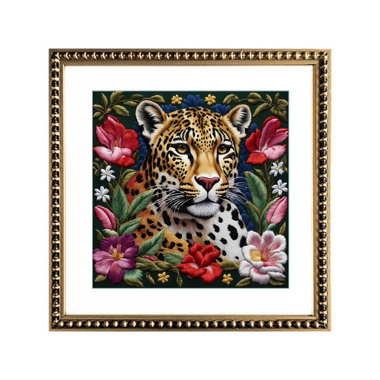 Cuadro Leopardo en Selva Bordado I