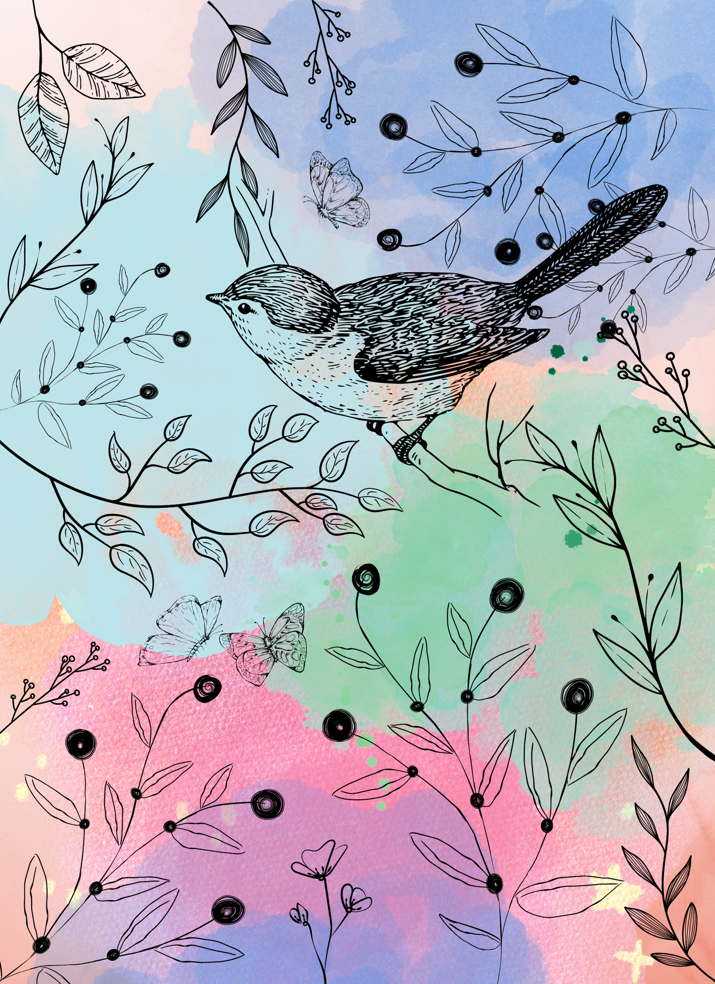 Cuadro Pájaros de Nube Azul