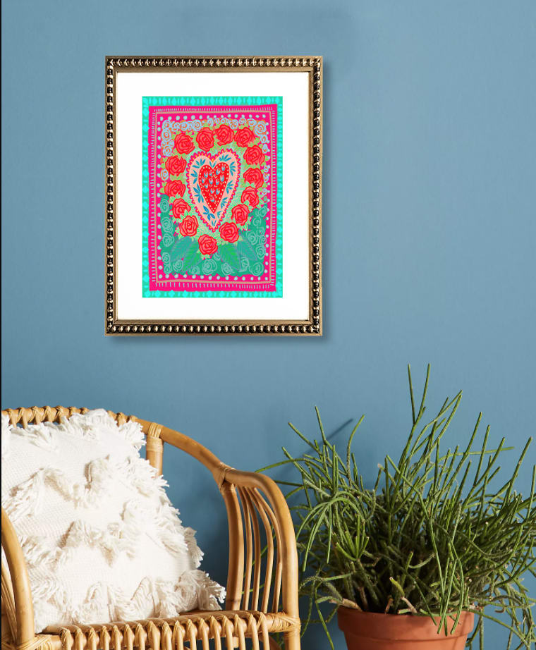 Cuadro Corazón y Flores Fluor