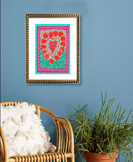 Cuadro Corazón y Flores Fluor