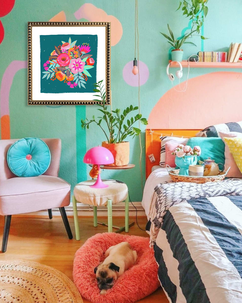 Cuadro Flores en Turquesa