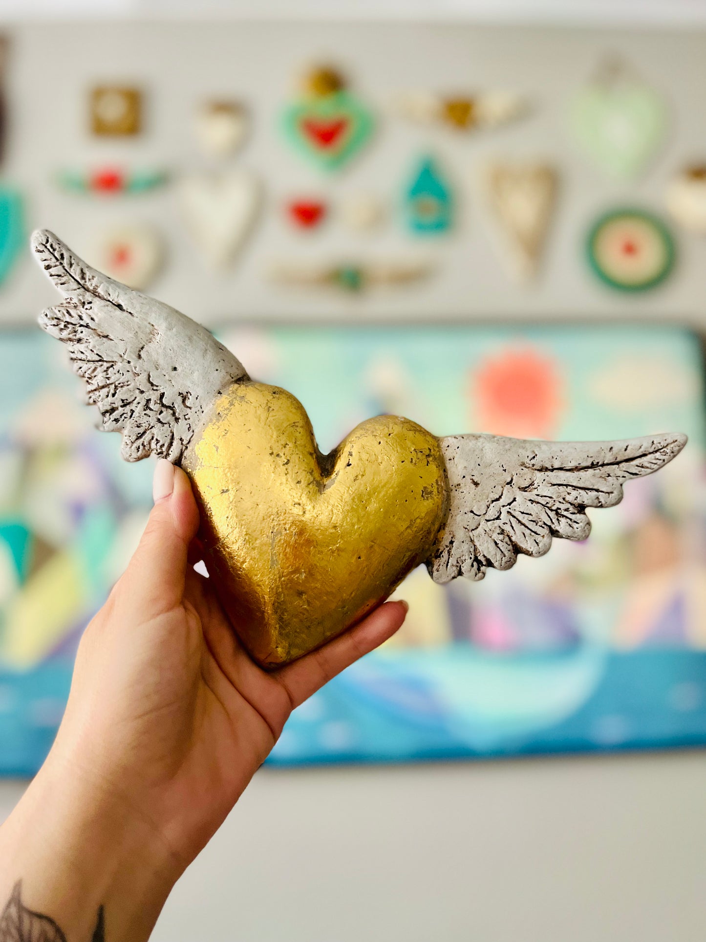 Corazón Dorado Alas para colgar