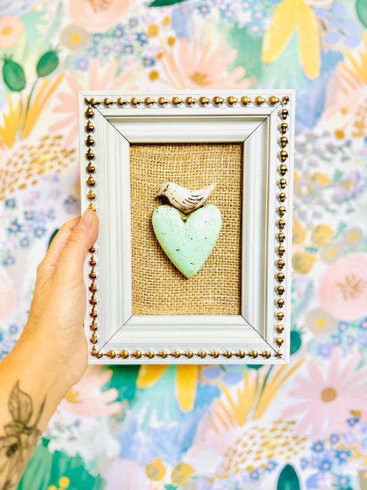 Cuadrito Corazón & Perlas Yute