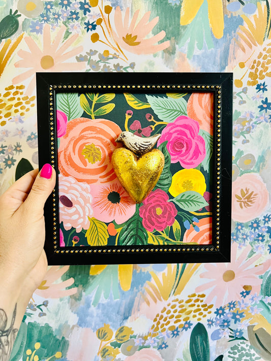 Cuadrito Corazón Gold Pajarito