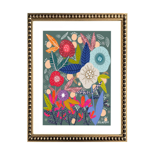 Cuadro de Flores Multicolor Gris