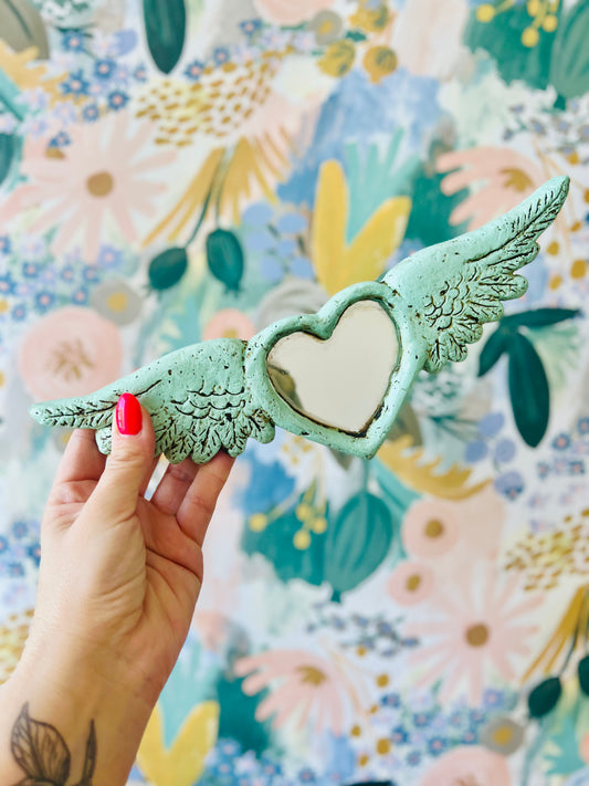 Corazón Menta Espejo para colgar
