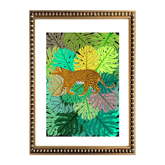 Cuadro Leopardo en Monsteras Verdes